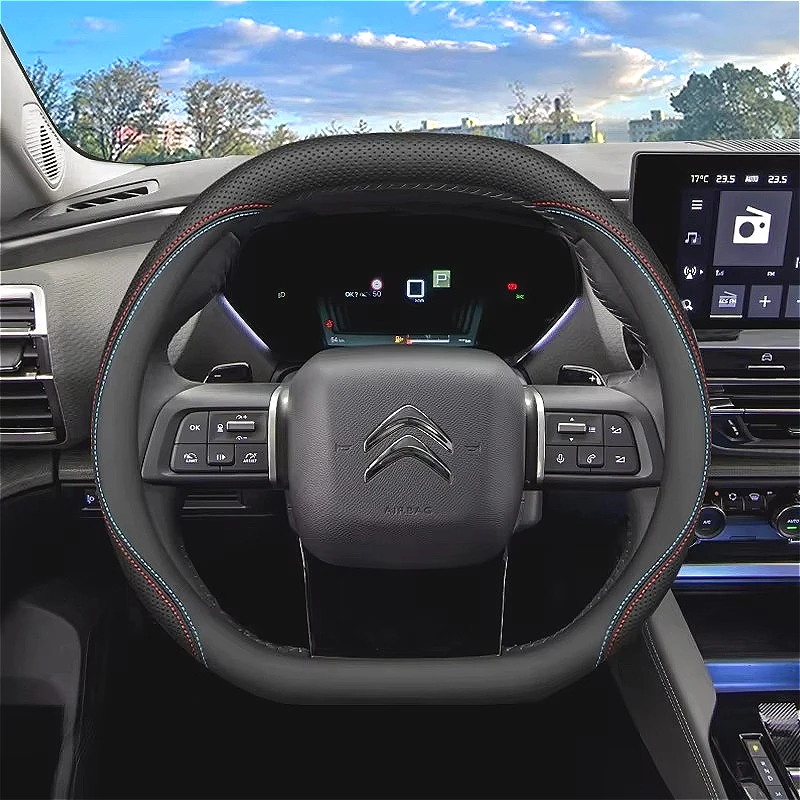 Premium Microfiber Leather Steering Wheel Cover Double D for Citroën C5 X C5 Aircross Berlingo C4 Picasso Accessories 2025 2026