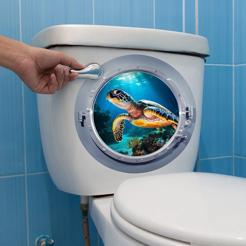 T838#Interesting Submarine Hatch 3D Stereo Toilet Stickers Refrigerator Stickers Underwater Animal Wall Stickers Living Room