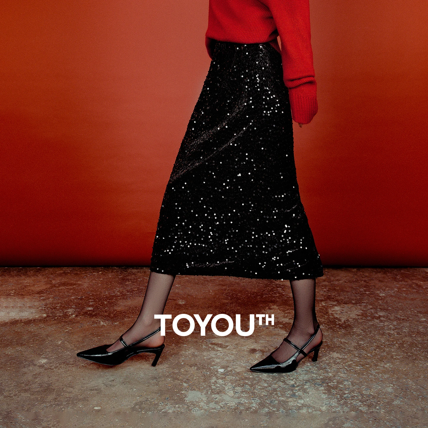 TOYOUTH Women Sparkly Sequin Midi Skirts 2026 Spring New High-Waisted Elastic Split Elegant Mid-Length Dresses