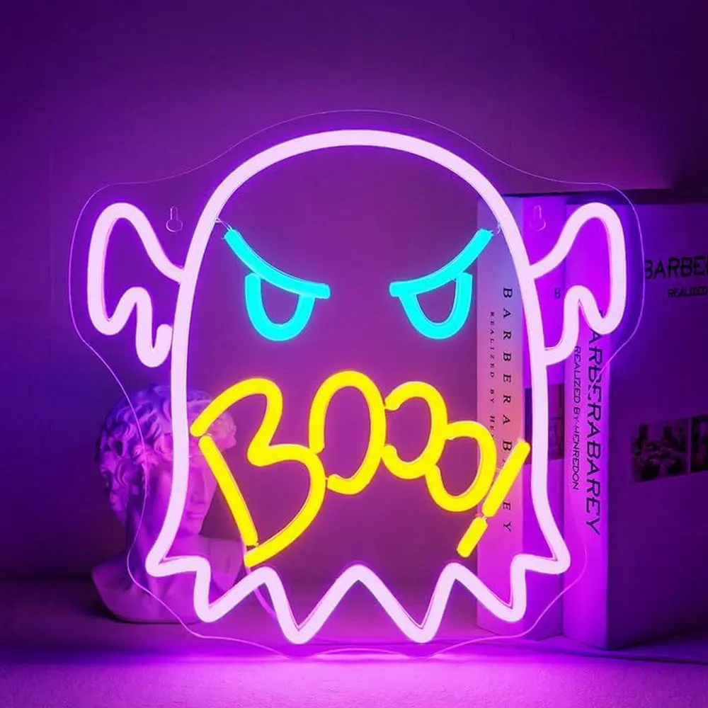 

Halloween Ghost Boo Neon Sign Halloween Ghost Room Decoration Led Neon Light Dimmable Lamp For Living Room Bar Party Shop Decor