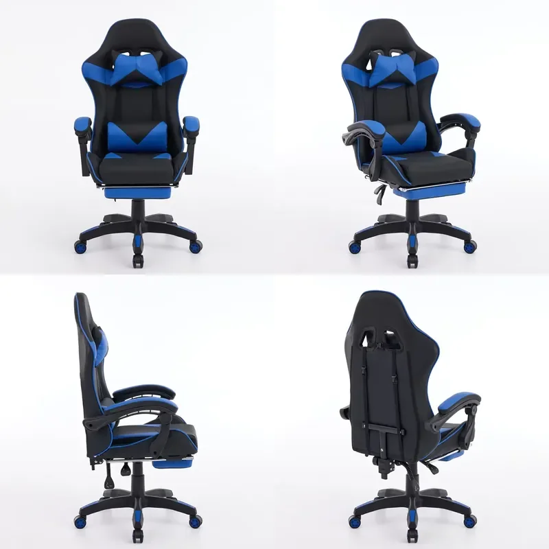 Deluxe Ergonomic Gaming Chair Adjustable Leather Computer Office Seat High Back Recliner with Lumbar Support for Home Desk