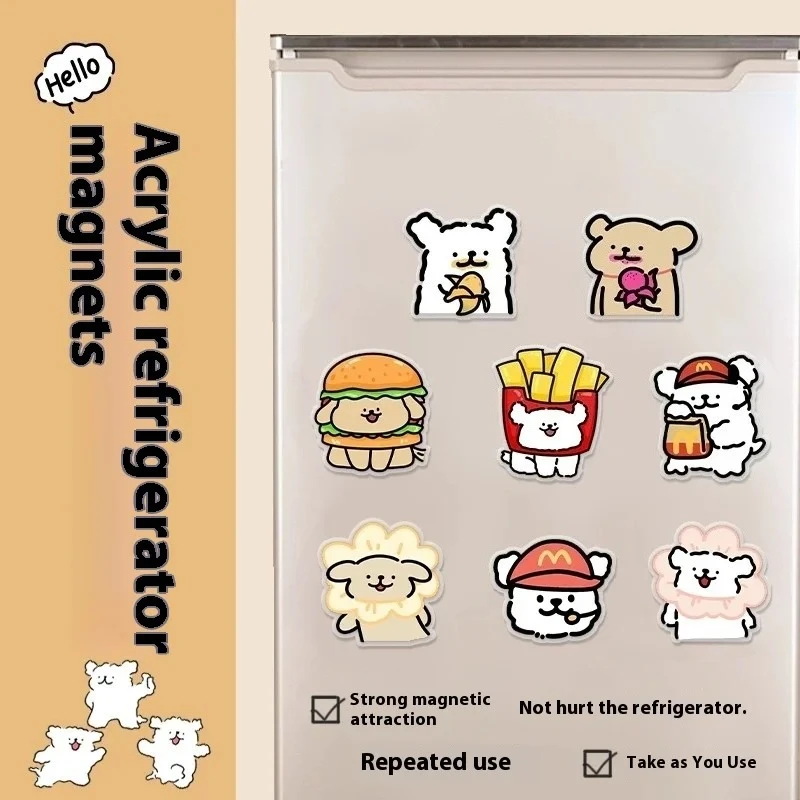 라인 강아지 귀여운 자기 냉장고 자석 새로운 아크릴 도어 고정 메시지 보드 자석 장식 스티커 홈 액세서리 장난감