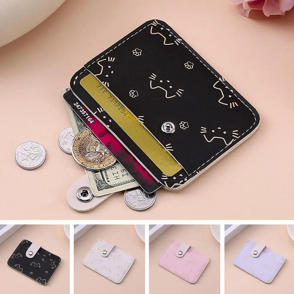 Cute Cat Print Card Holder Wallet for Women Girls Fashion PU Leather Money Bags Mini Slim Coin Purse Portable Daily Gift