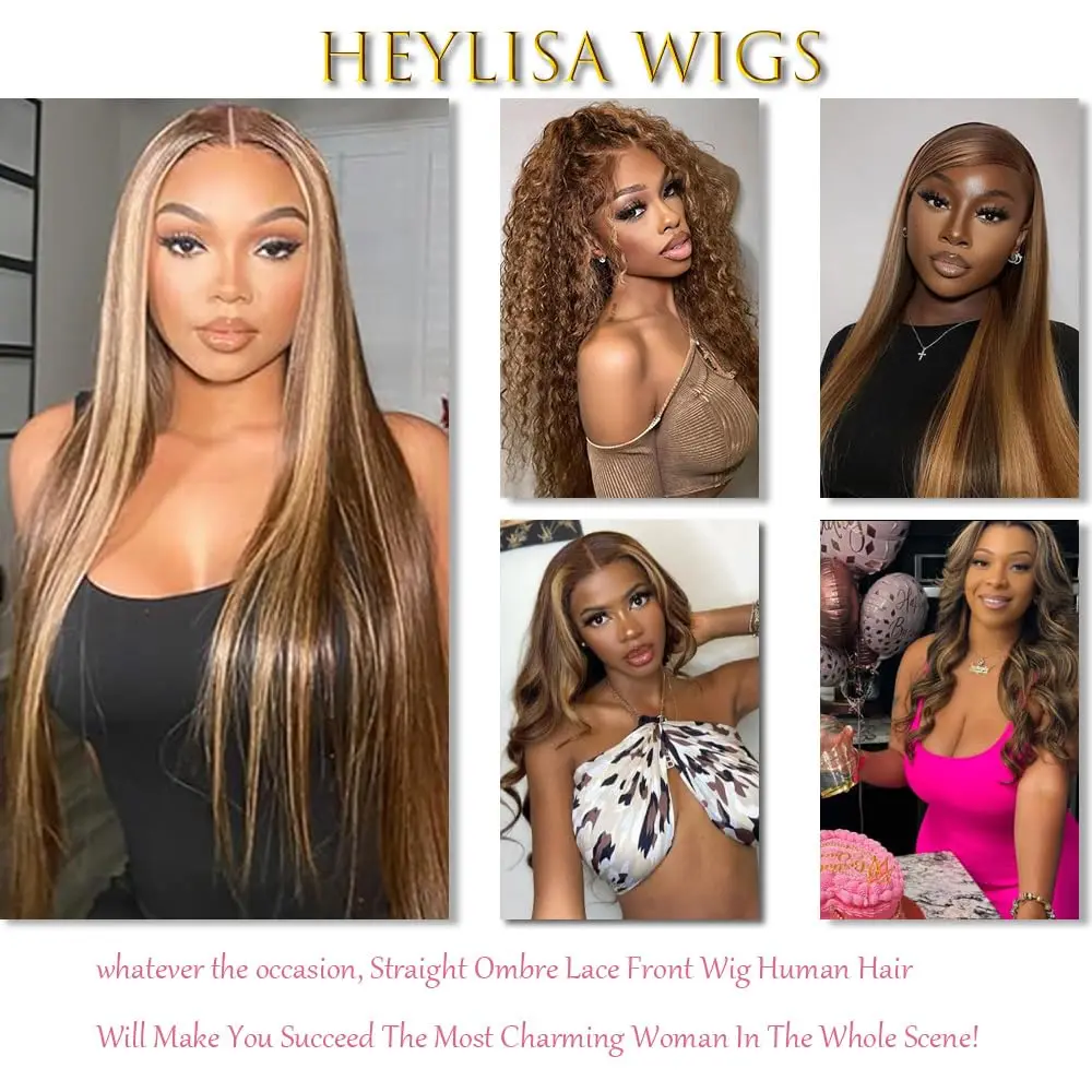 密度200 P4_27 ハイライトフロントレース 生え際処理済み カラーストレートフロントウィッグ 13x4 HD透明レース 人毛ウィッグ