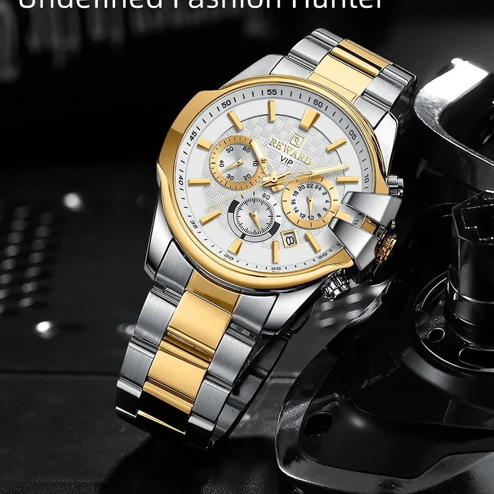 

НАГРАДА 81110 Деловые часы Спортивные мужские часы Водонепроницаемые ночные часы с таймером Автоматическая дата Кварцевые часы из нержавеющей стали для мужчин