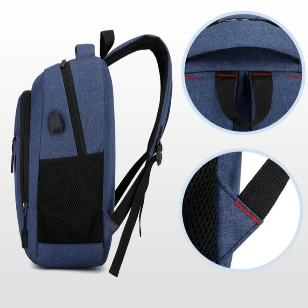 

Large Capacity Student Backpack Oxford Cloth Multiple Pockets Computer Rucksack Multifunctional Solid Color Business Backpack