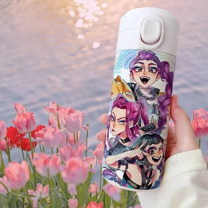 KPop Demon Hunters Rumi Mira Zoey Jinu Cartoon Edelstahl-Thermoskanne mit großem Fassungsvermögen, kreative Animation, umgebender Wasserbecher