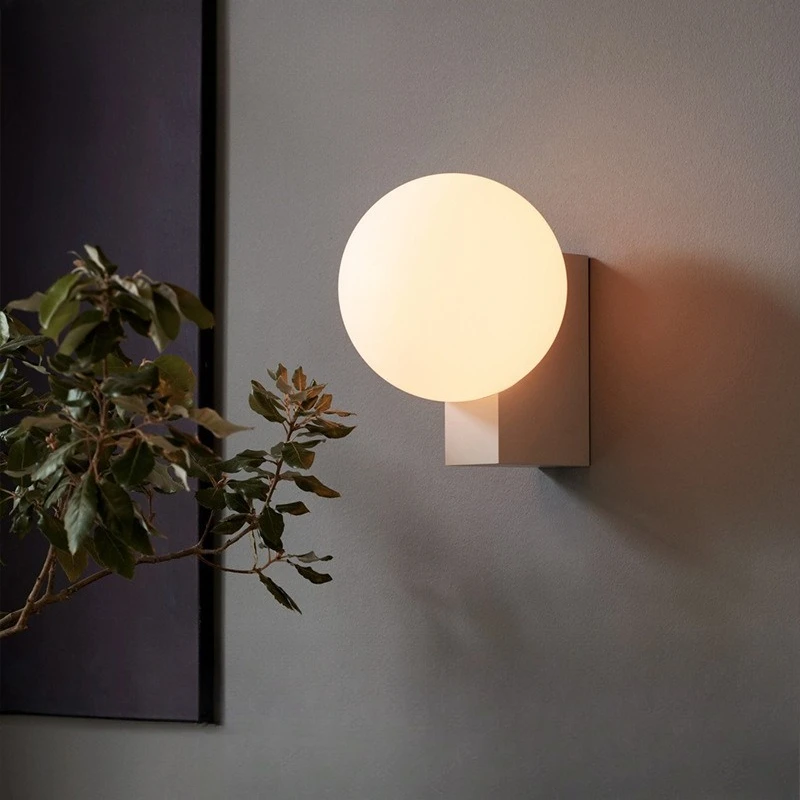 

Round glass wall lamp Nordic living room atmosphere lamp Bedroom bedside lamp Night Study decorative wall l