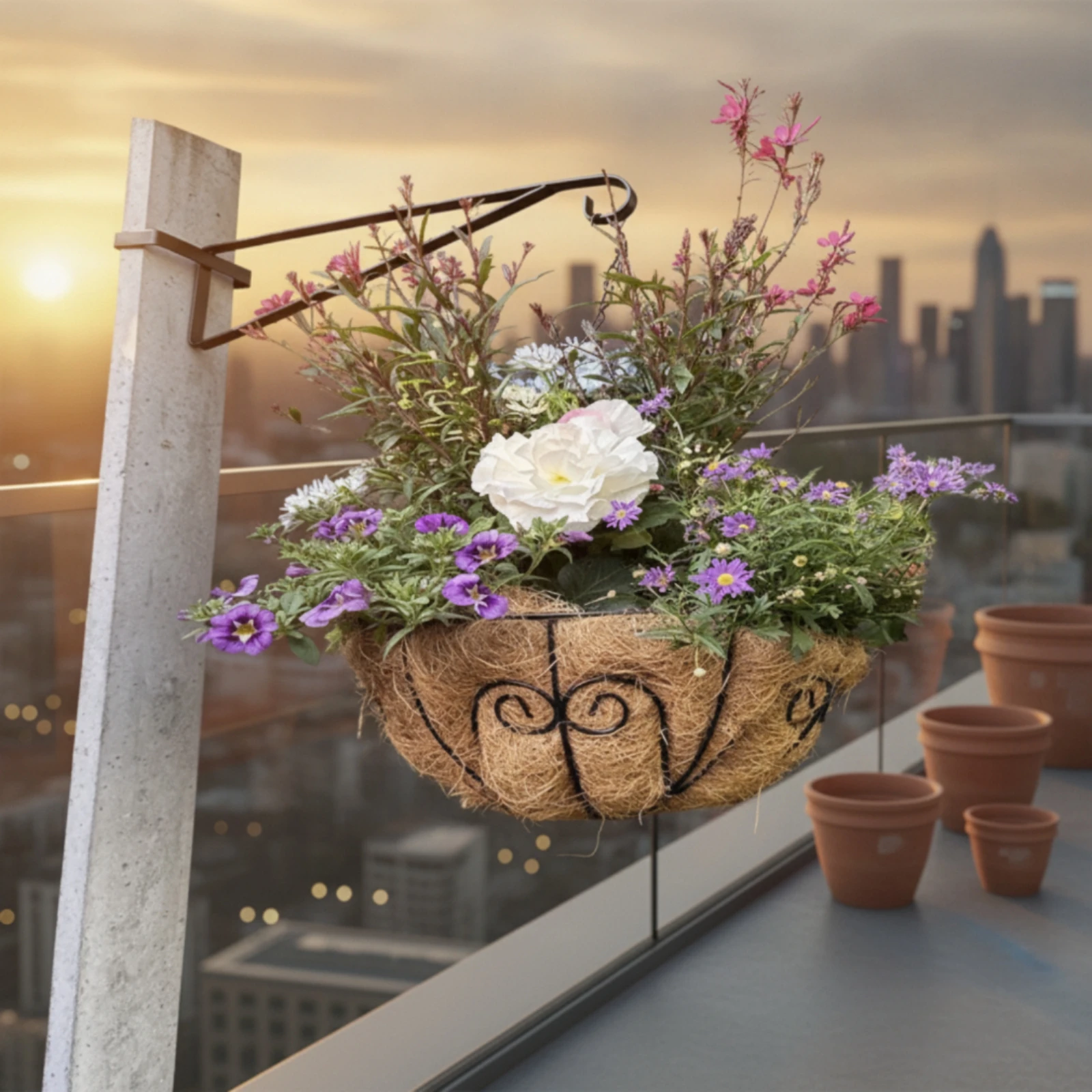 4 Pieces Hanging Basket Bracket Rust-Resistant Hanging Basket Hook Fence Post Hanger Heavy Duty over-the-Fence Plant Hanger