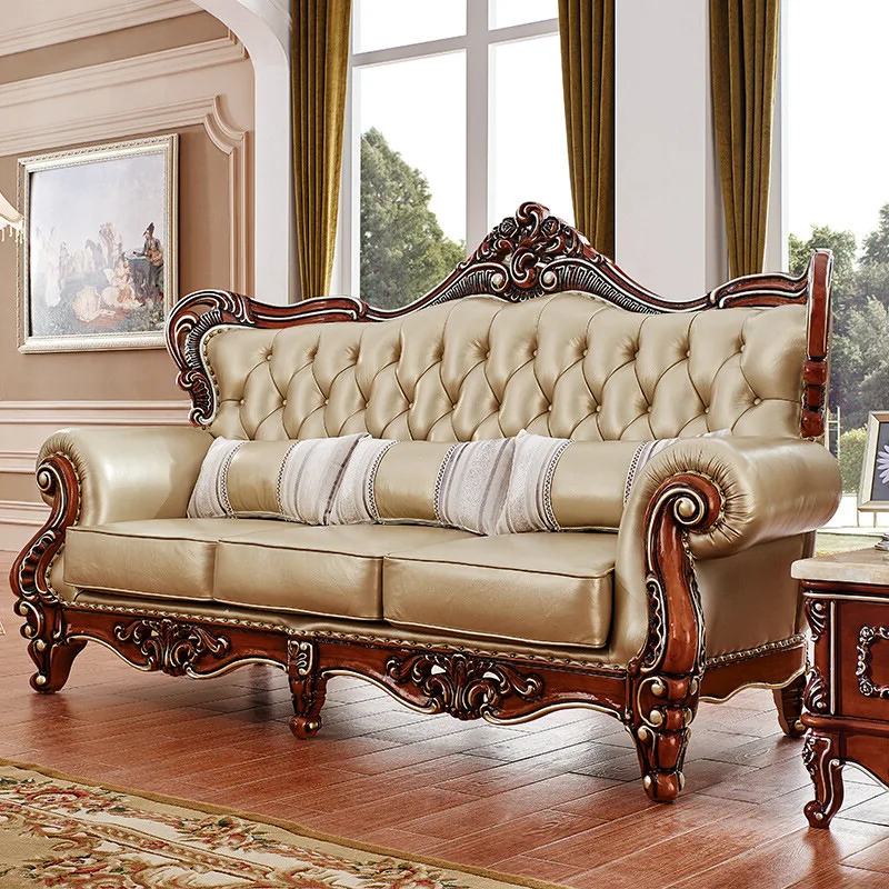 American sofa living room luxury combination villa leather sofa European first layer cowhide light