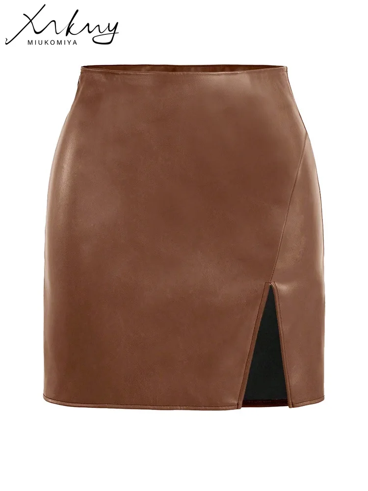 Bodycone Leather Mini Skirts For Women Sexy High Waist Zipper PU Skirt Short Female Black Silit Leather Skirts Woman Autumn