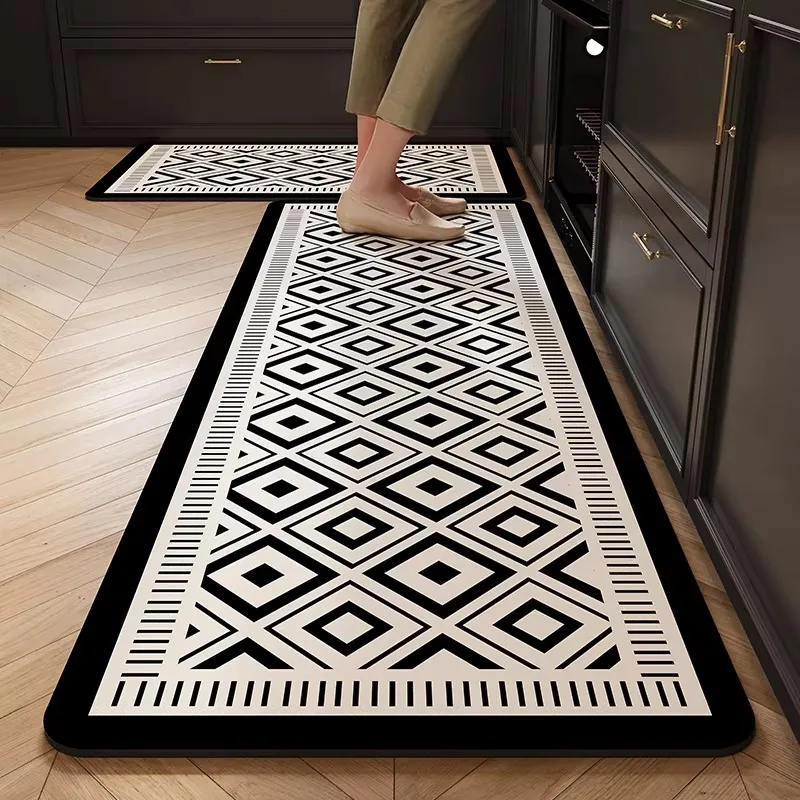 Kitchen Floor Mat Absorbent Non-Slip Carpet Diatom Mud Quick-Dry Long Rug Black and White Striped Rugs Home  Decoration Alfombra