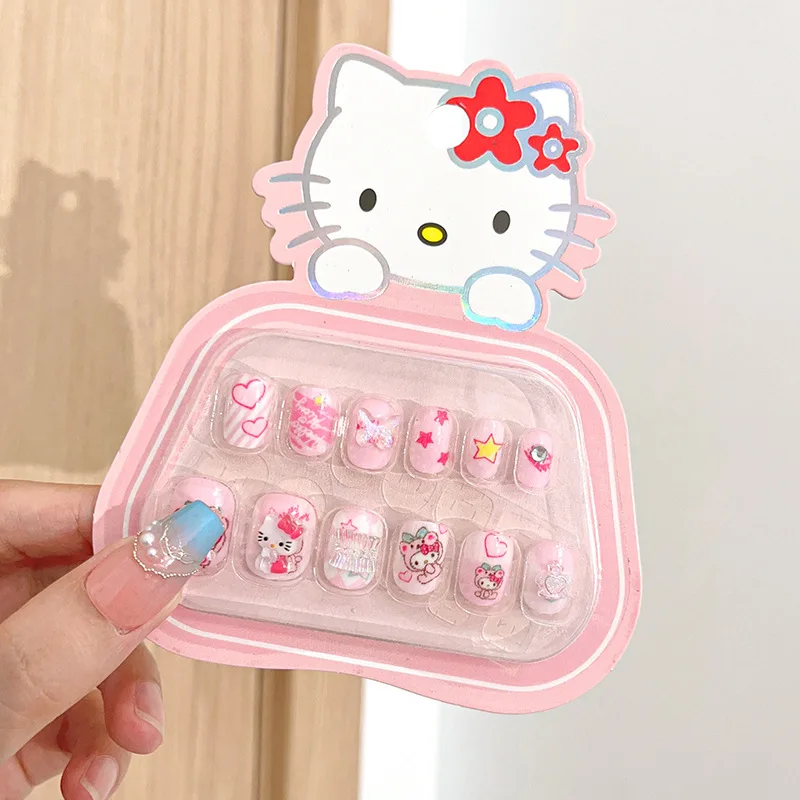 Cartoon Sanrio Hello Kitty Kids Nail Sticker Cute Cinnamoroll Kuromi Children Self Adhesive Nail Patch Accessories Girl Toy Gift