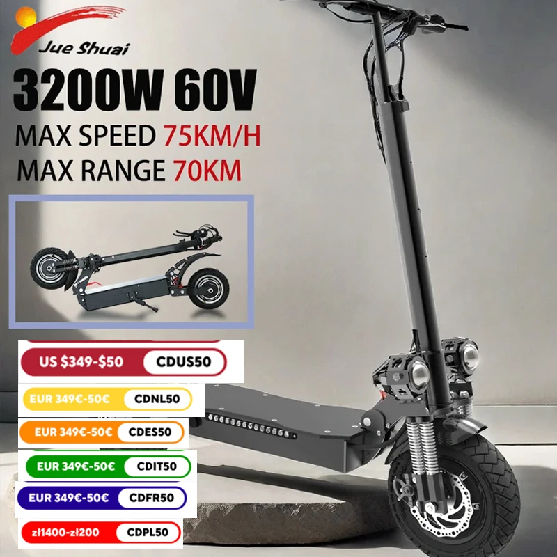 X700 Electric Scooter, 75KM/H Fast Speed, 70KM Long Range, 3200W Dual Motor, Foldable, Off-Road Electric Scooters for Adults