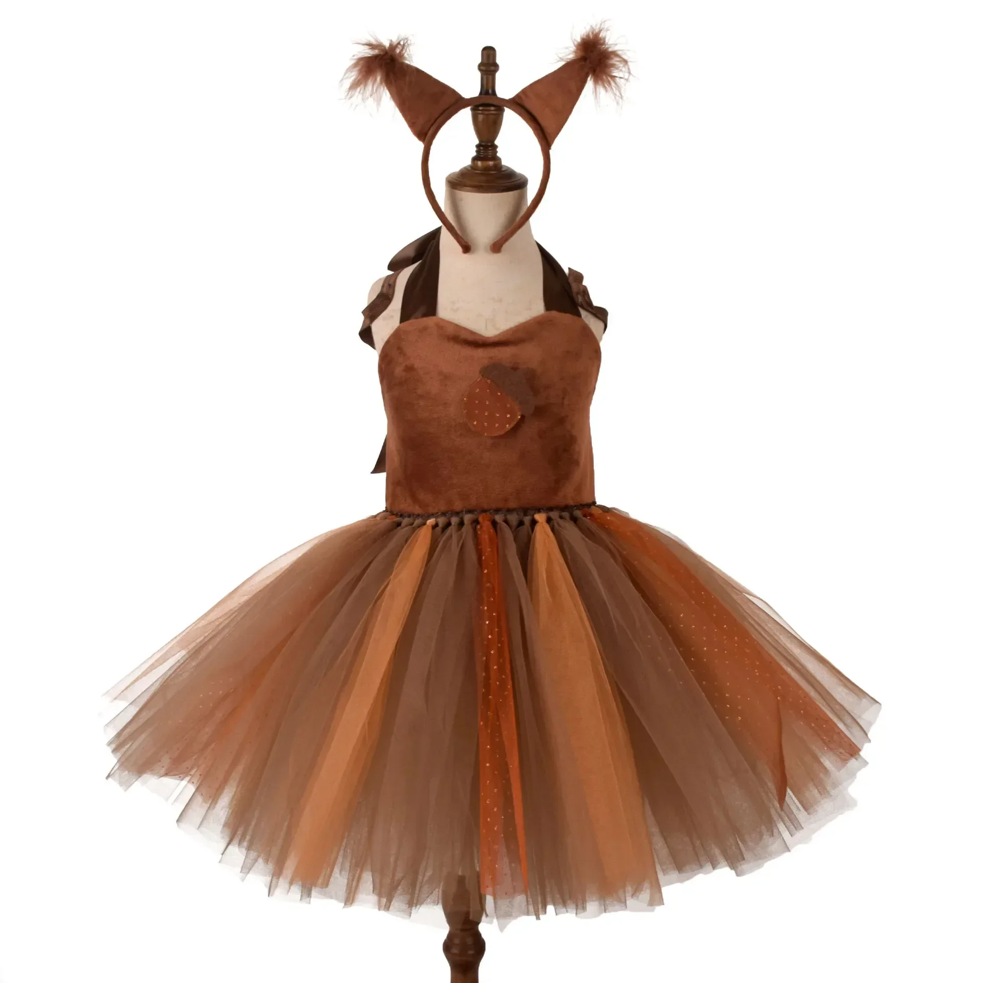 Halloween Brown Animal Squirrels Dress for Girls Cosplay Costume with Tail Headband Halloween Birthday Party Gifts 2025