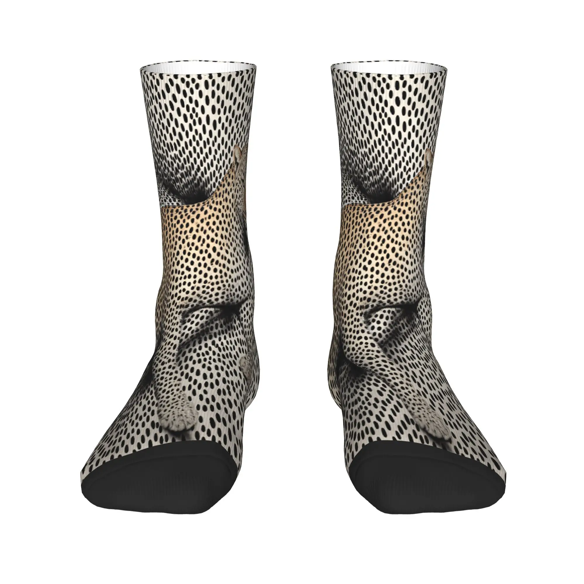 Leopard On Black Dots Optical Illusion Background Stockings Fashion Socks Adults Men Soft Socks Spring Skateboard Non Slip Socks