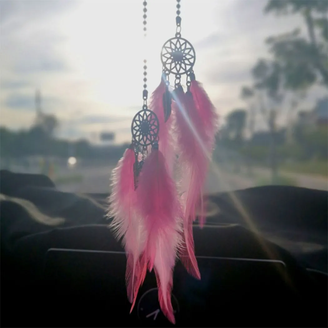 1pcs Feather Car Pendant Creative Rear View Mirror Dream Catching Net Car Handmade Hanging Craft Home Decoration Wind Chime