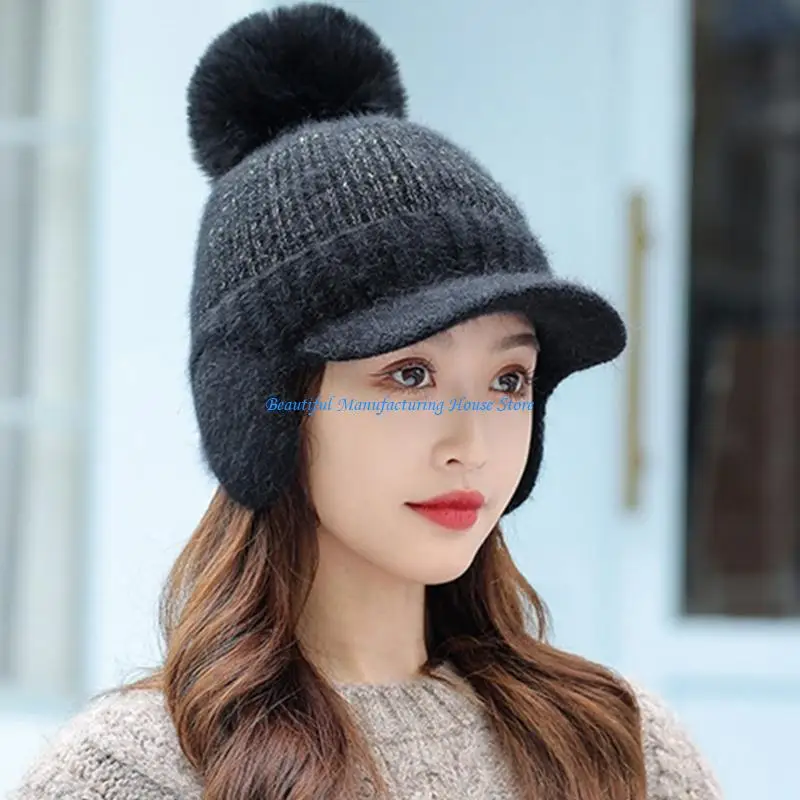 

E56A Knit Hat Scarf Set Earflap Winter Warm Beanie Scarf Set Hat Balaclava Set Men
