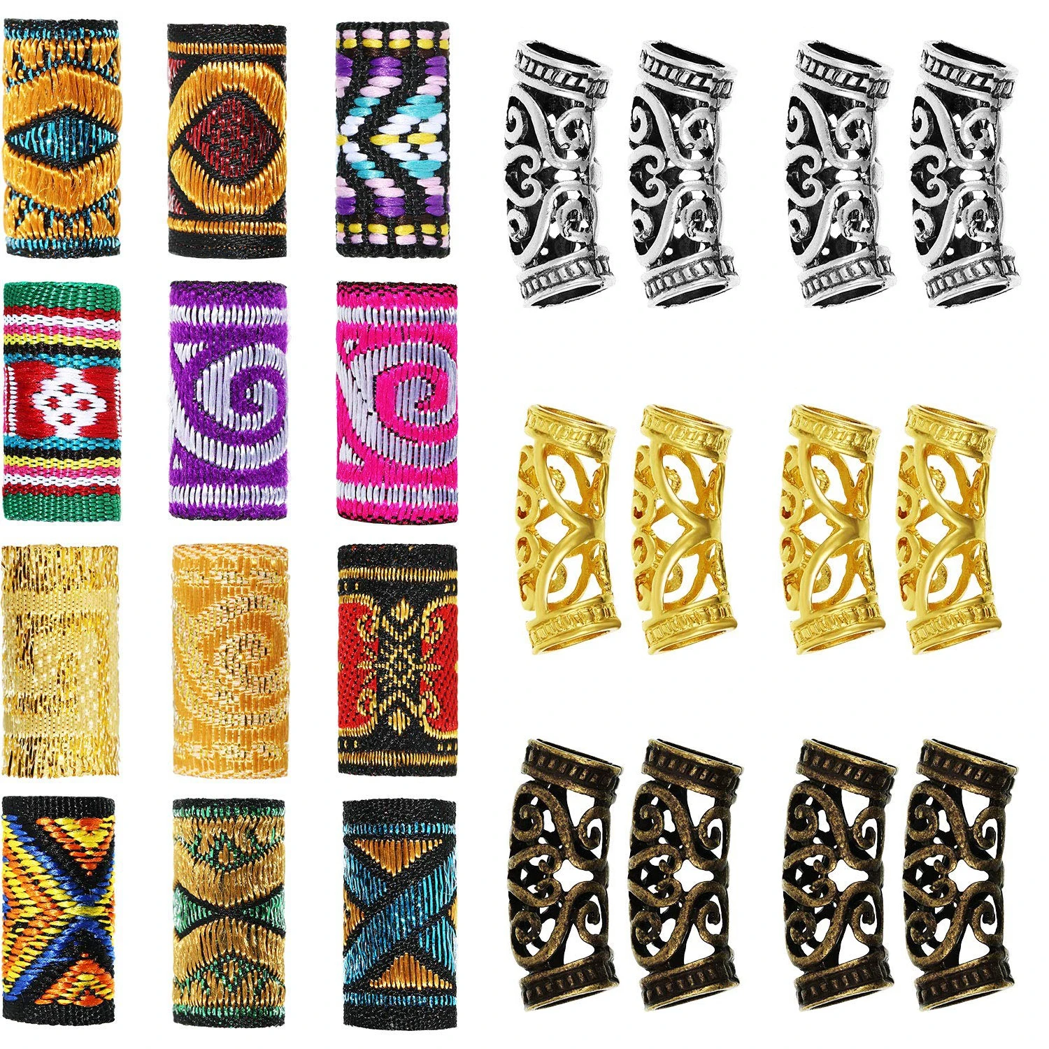 24Pcs Hair Jewelry for Braids Loc Jewelry for Dreadlock African Beads Hair Tube Beads DIY Braiding Accessories Decorations