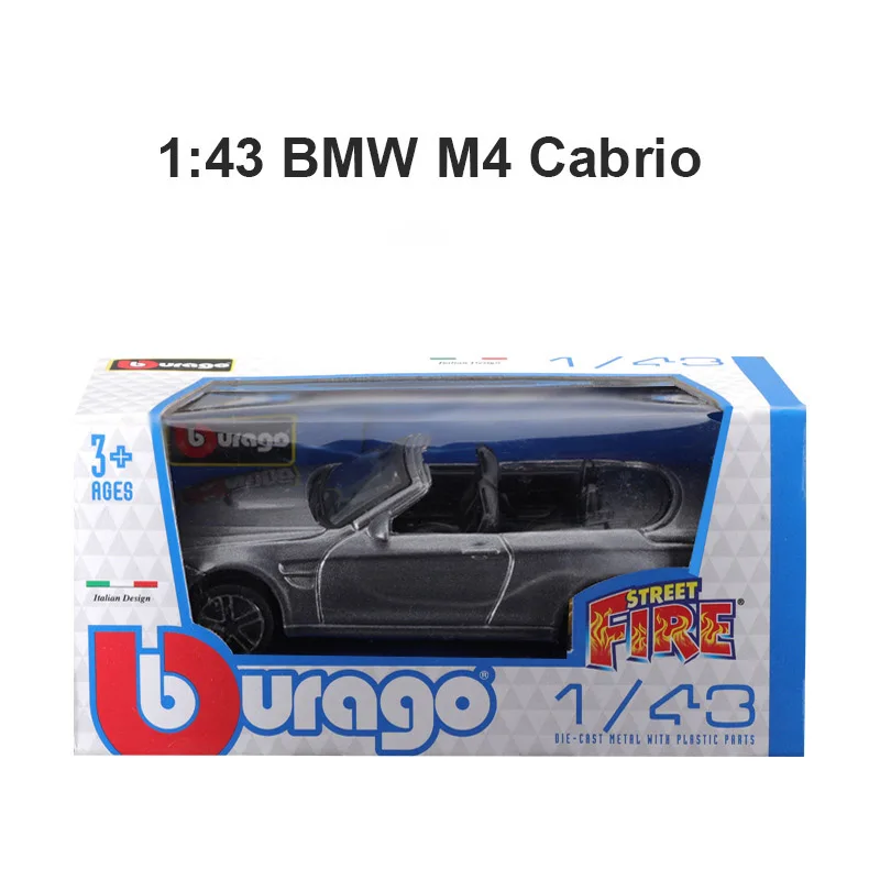 1:43 Bburago BMW M4 Cabrio Renault Clio Fiat 500 Alloy Die-cast Car Model Street Fire Series Model Collectible Holiday Gift