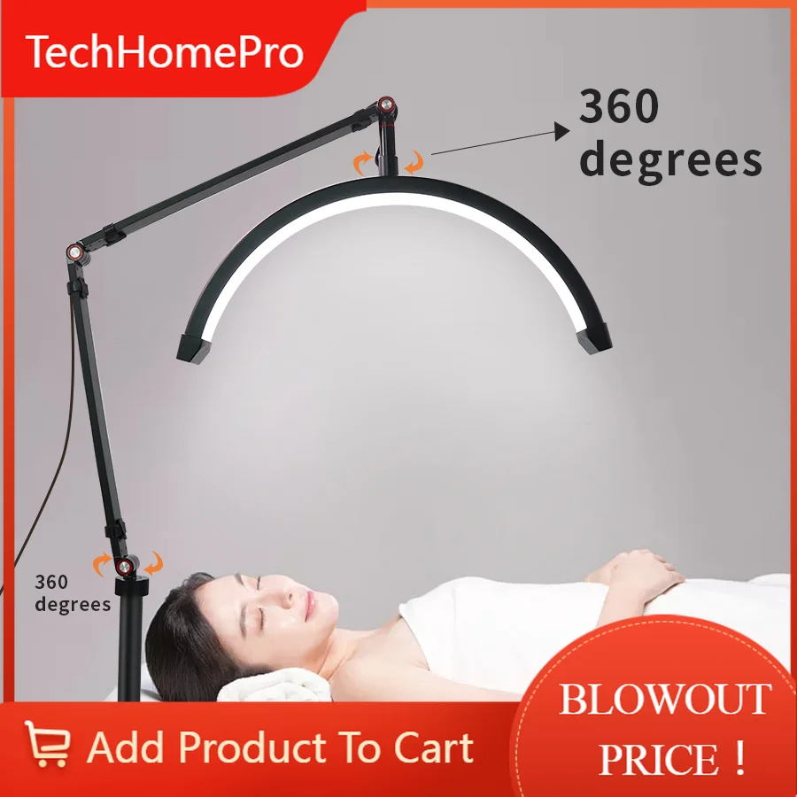 TechHP16 Inch Professional Led Half-moon Shaped Light 20w 3000-6000k Adjustable With Floor Tripod Video For Beauty Salon Makeup