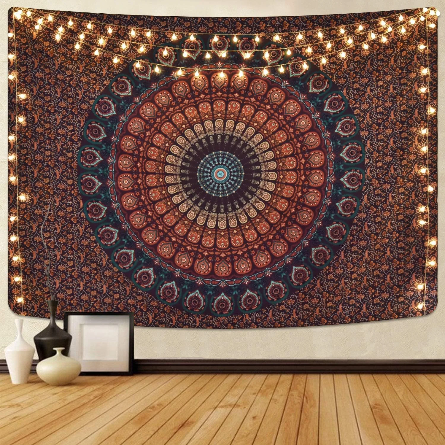 VIKAMA Amerikanischer Mandala-Wandteppich, Hippie-Wandbehang, psychedelischer Pfau, Wohnzimmer, Teestube, Wanddekoration, Wandteppich