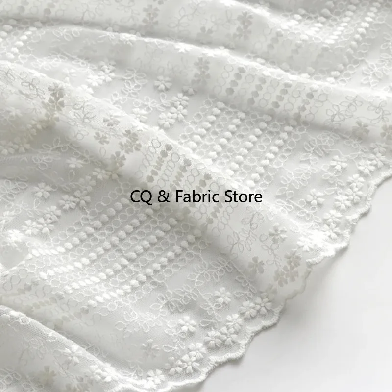

Mesh Fabric White Embroidery Lace Cloth For Dress Wedding Dress Tablecloth Curtain Decoration Soft Yarn