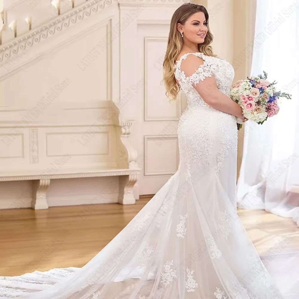 Memaid moderno plus size vestidos de casamento para mulheres fora do ombro tribunal trem vestidos de noiva com renda 2025 verão vestido de novia