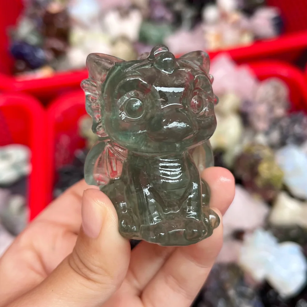 1PCS Natural Quartz Green fluorite cartoon dragon Carving Polished Reiki Healing Energy Stone for Feng Shui Room Decor & Gift