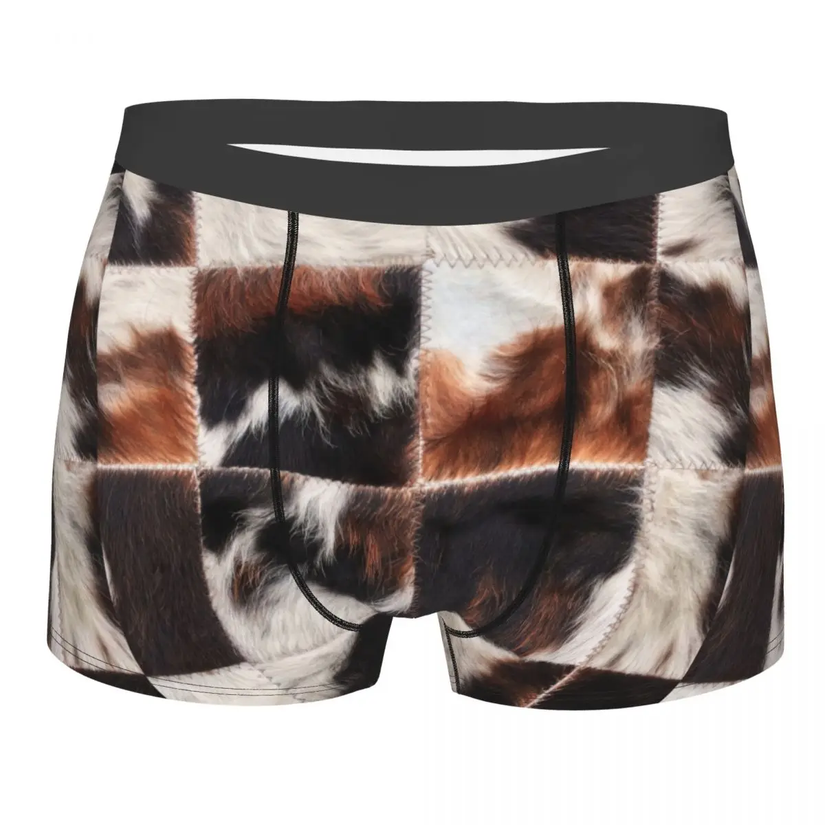 Cool Checkered Cowhide Fur Boxers Shorts Panties Men's Underpants Stretch Animal Leather Texture Briefs Underwear