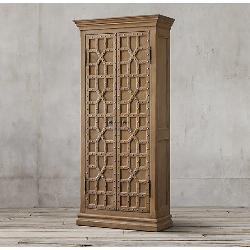 Adult bookcase French country retro solid wood oak decorative cabinet American wardrobe