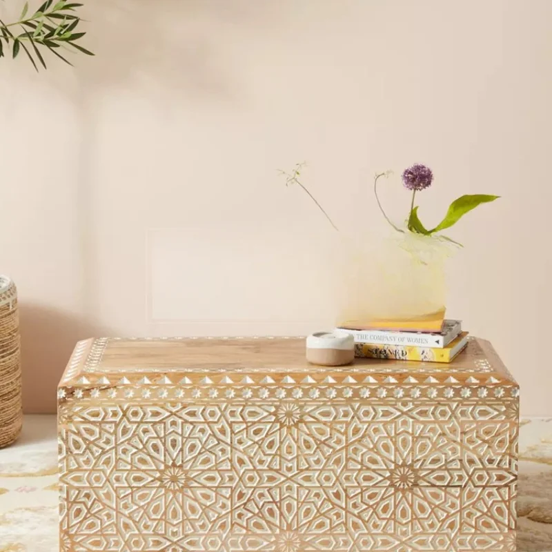 

All solid retro solid wood hand-carved tea hexagonal coffee table