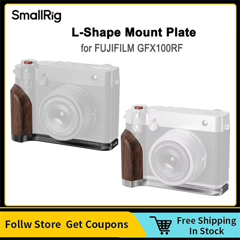 

SmallRig L-Shape Mount Plate with Wooden Handle for FUJIFILM GFX100RF Dual-Sided Grip with Shutter Button Cap,Arca-Swiss Plate