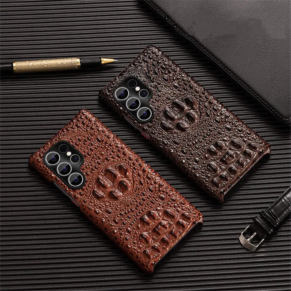 Genuine Cowhide Leather Slim Case For Samsung Galaxy S10 S20 S21 S22 S23 S24 S25 Ultra 3D Crocodile Skull Back Cover