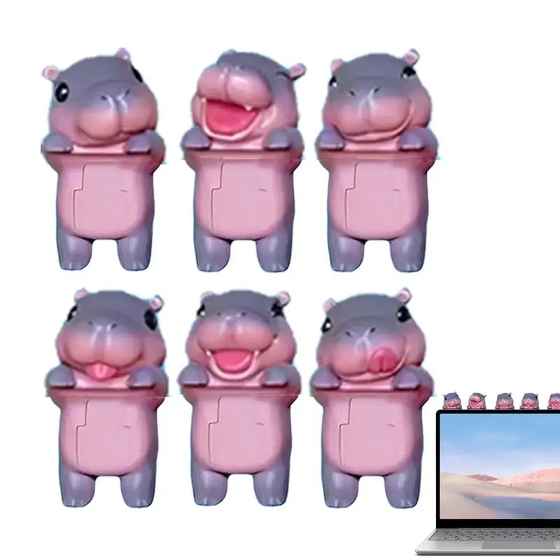 Cartoon Pygmy Hippo Figurine Creative Moo Deng Phone Screen Ornaments Car Navigator Screen Decoration Random Style Box