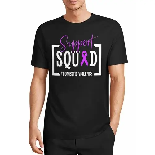 Purple Ribbon Anti-Abuse Support Team Charity Slogan Black T-Shirt