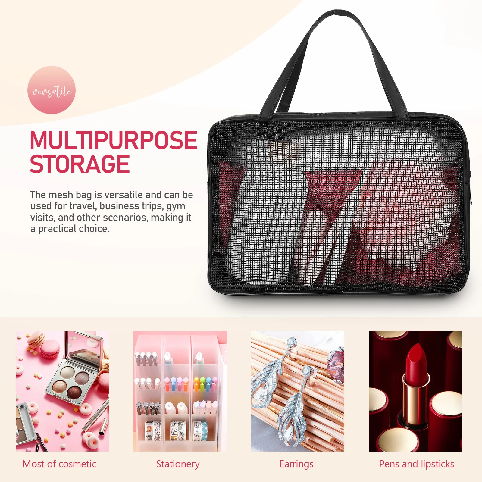 حقيبة أدوات الزينة الشبكية ذات سعة كبيرة وتصميم شفاف للسفر للنساء حقيبة مكياج من قماش أكسفورد حقيبة غسيل بسحاب للتخزين #2