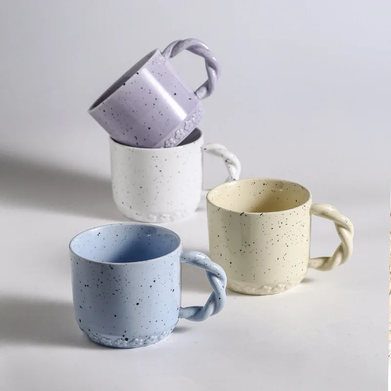 Mug Ins Style Ceramic Creative Splash Ink Twist Handle Cream Cup Coffee Cup High Appearance Level Milk Cup Christmas