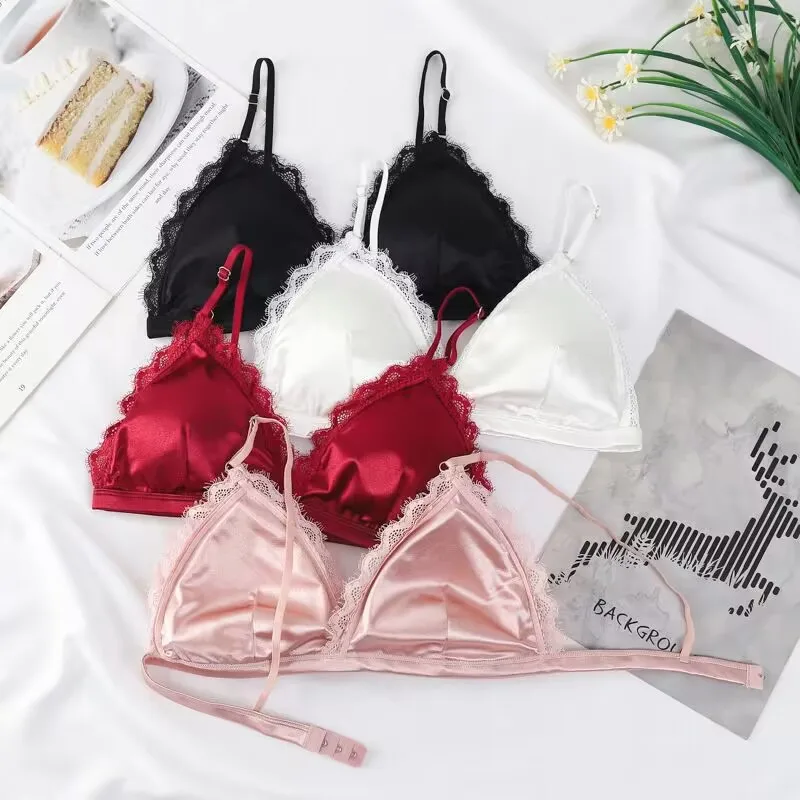 Women Seamless Underwear Deep V Girls Thin French Style Bralette Lace Wireless Triangle Cup Women Lingerie Soft Bra