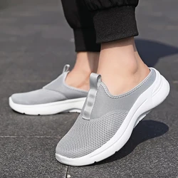 Men Casual Shoes Mesh Slip-On Solid Color Loafers Flat Slippers Summer Couple Shoes Half Slippers Plus Size Sandalias Zapatos