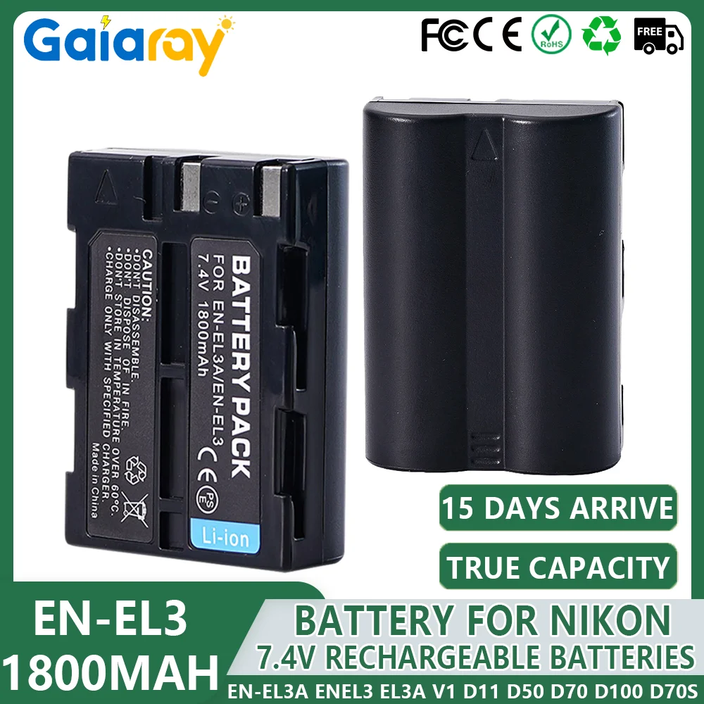 Batería de EN-EL3, batería recargable de iones de litio de 1800mAH para Nikon EN-EL3A ENEL3 EL3A D50 D70 D70S D100 D70 V1 D11, baterías para cámara
