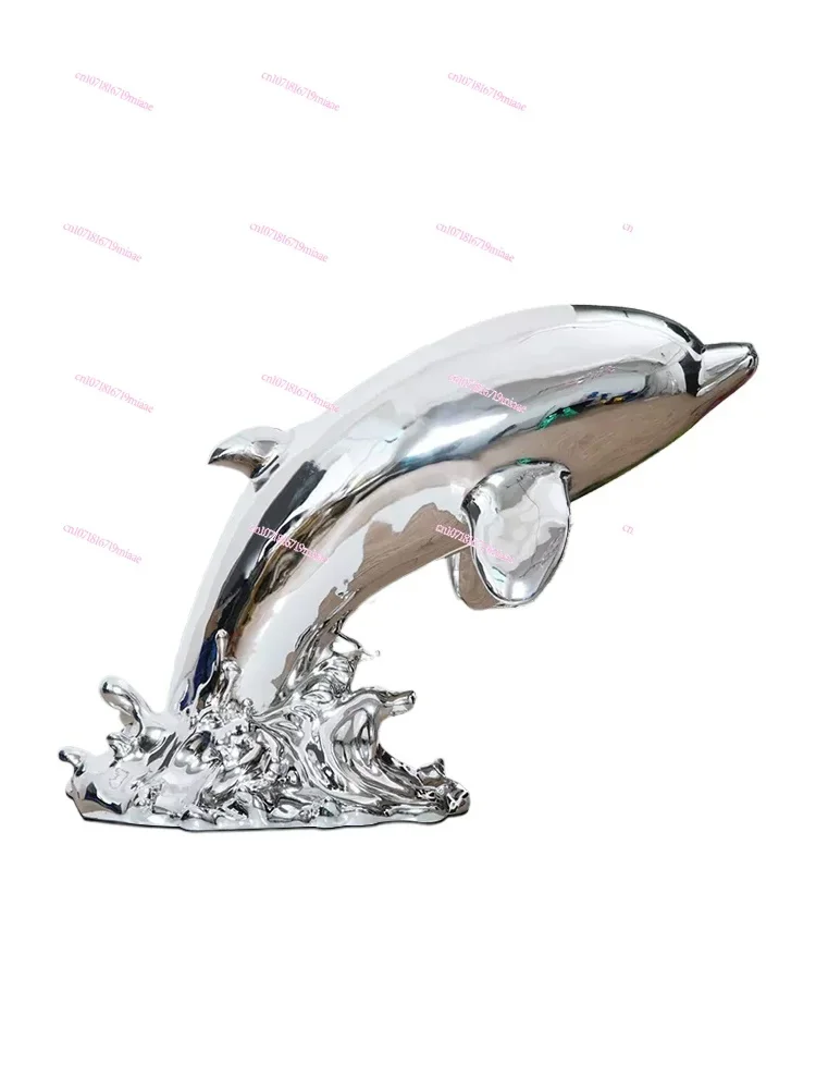 

Creative whale floor ornament, high-end fiberglass, electroplating dolphin wall decoration, hotel lobby sales office