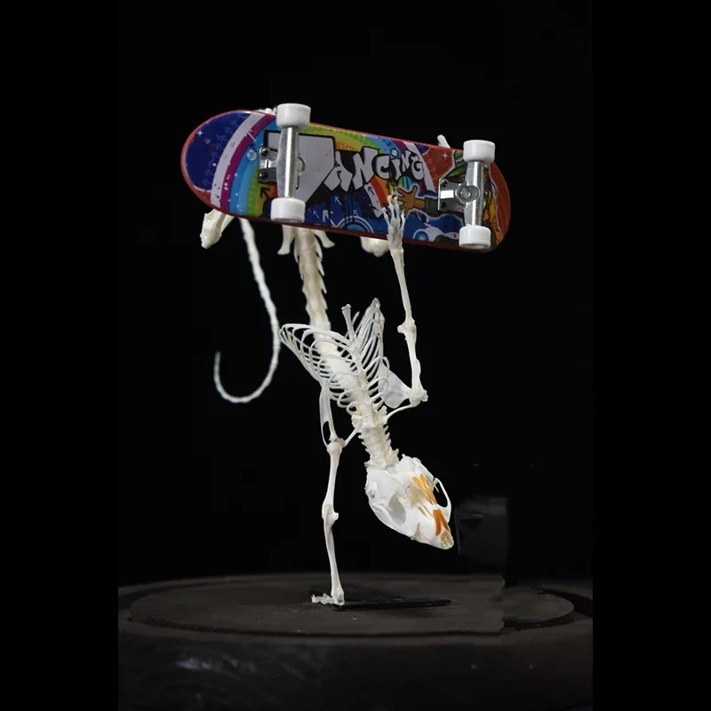 2037 Boutique Artificial Mouse Skeleton Figurine Playing Skateboard Handstand Resin Replica Realistic Fantasy Beast Bone Model