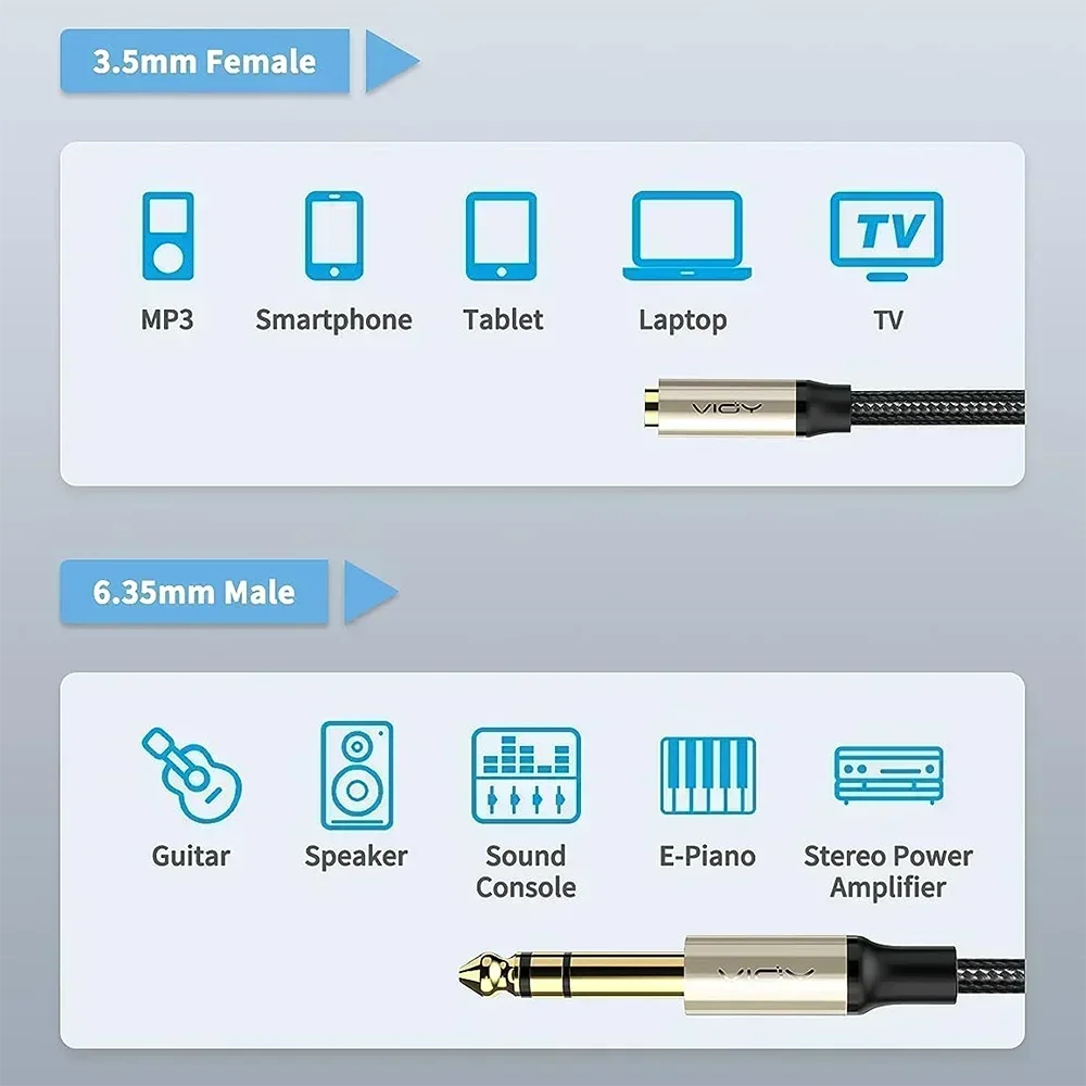 Adapter słuchawkowy 6,35 do 3,5 mm 6,35 mm TRS męski do 3,5 mm żeński przedłużacz audio z gniazdem stereo do wzmacniacza gitarowego, miksera, głośnika itp.