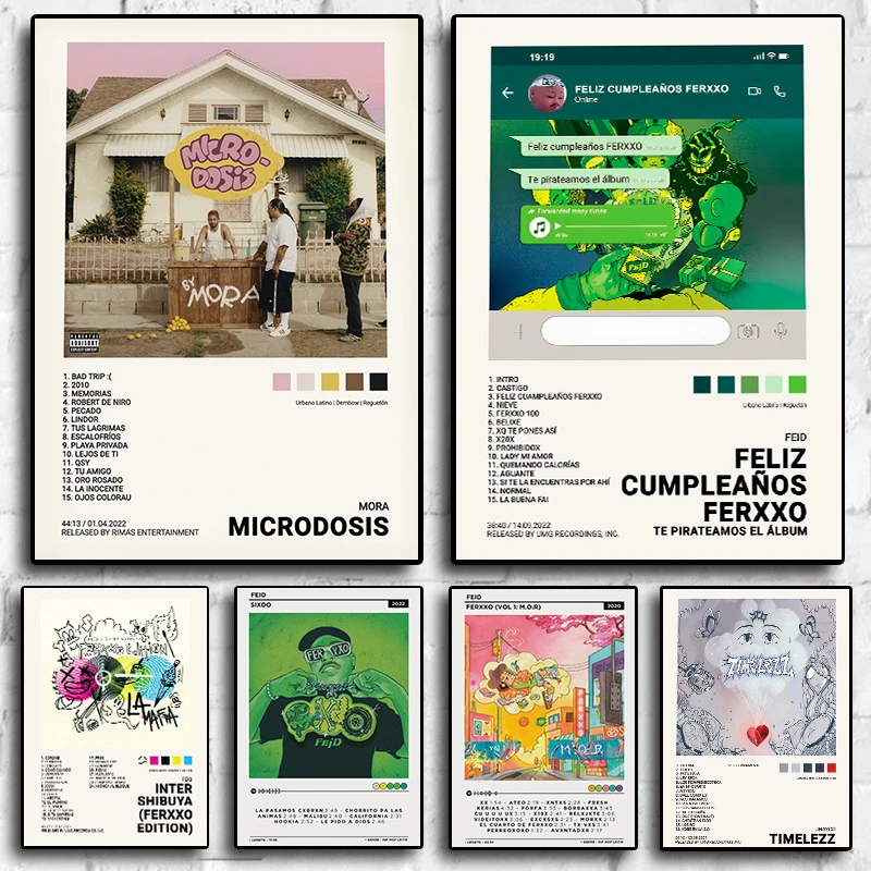 Álbum de cantante Pop Star Feid Ferxxo Sixdo Feliz Cumpleanos, carteles musicales para habitación, sala de estar, lienzo impreso, imágenes artísticas para decoración de pared del hogar