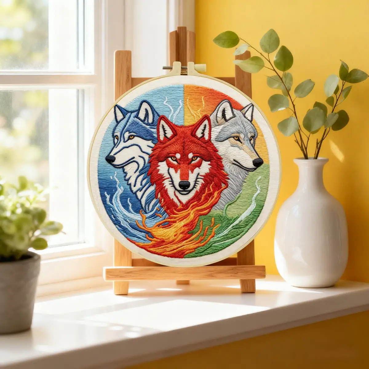 1 Stück 20X20CM/15X15CM 7,87/6,3 Zoll Das Dreifarbige Wolf-Stickerei-Starter-Kit DIY-Kit DIY-Stickerei-Set Handarbeiten – Detail 1
