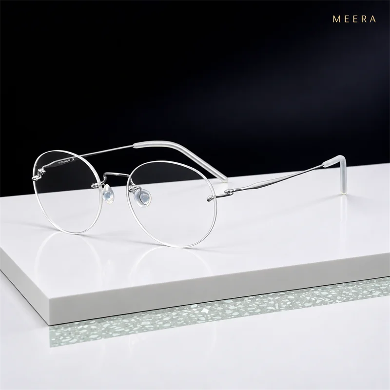 Spirit-2111 Ultra-light Screwless Rimless round Designer Eyeglass Frames Compatible with Blue-Light Blocking Prescription Lenses