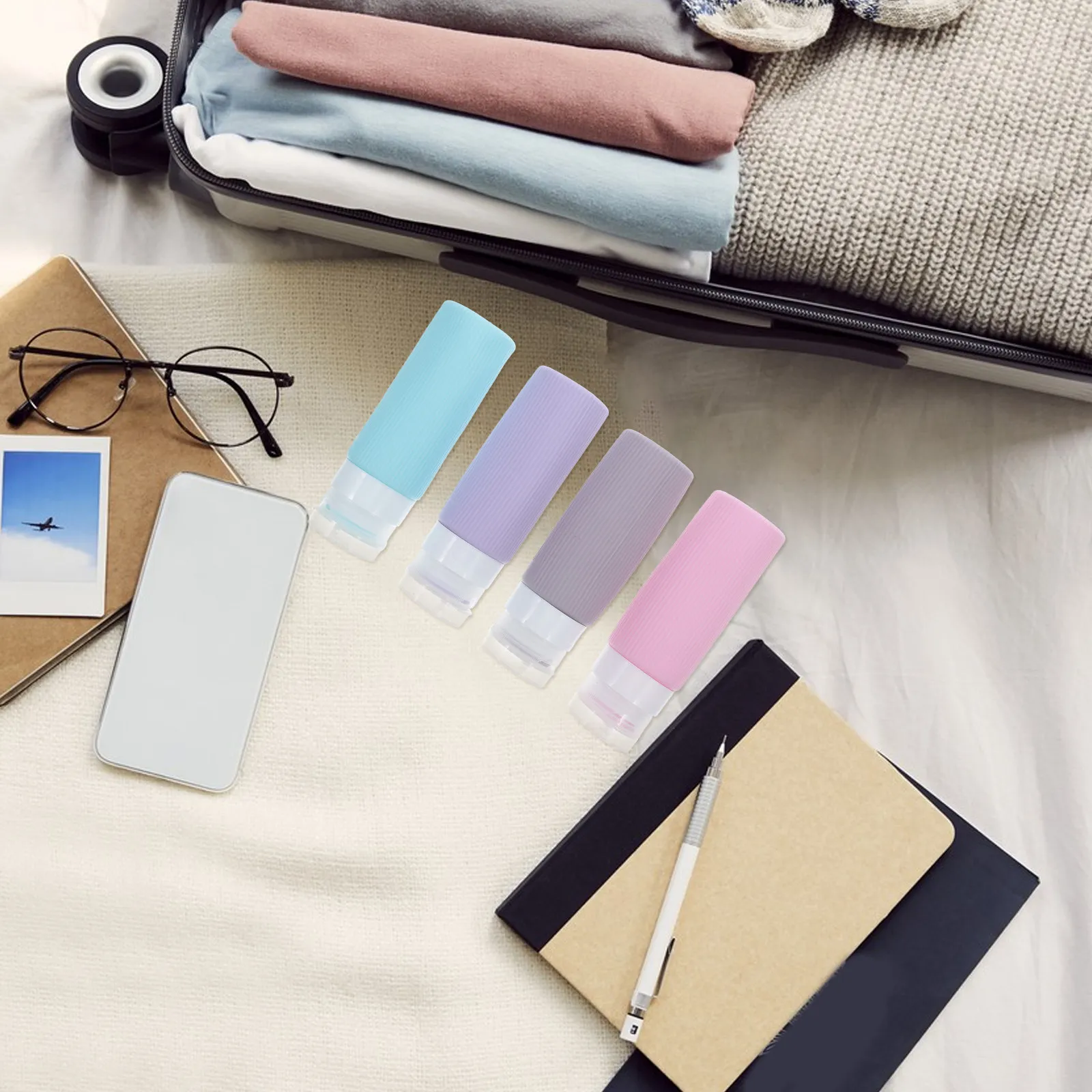 

4Pcs Travel Silicone Bottles for Toiletries 90Ml Refillable Liquid Container Portable Lotion Vials with Flip Cap Multicolor