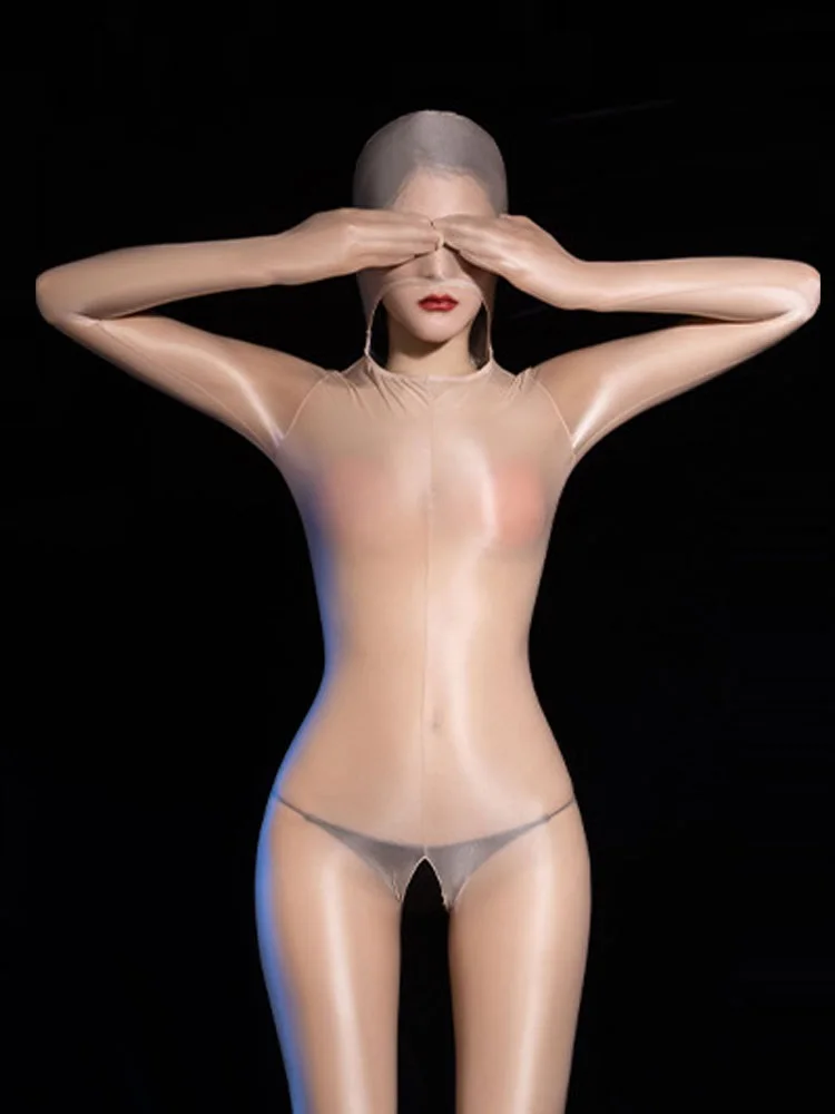 

Женский высокоэластичный комбинезон с открытой промежностью, ультратонкий перспективный сексуальный полный боди с капюшоном, искушение, прозрачный прозрачный Leoatrd