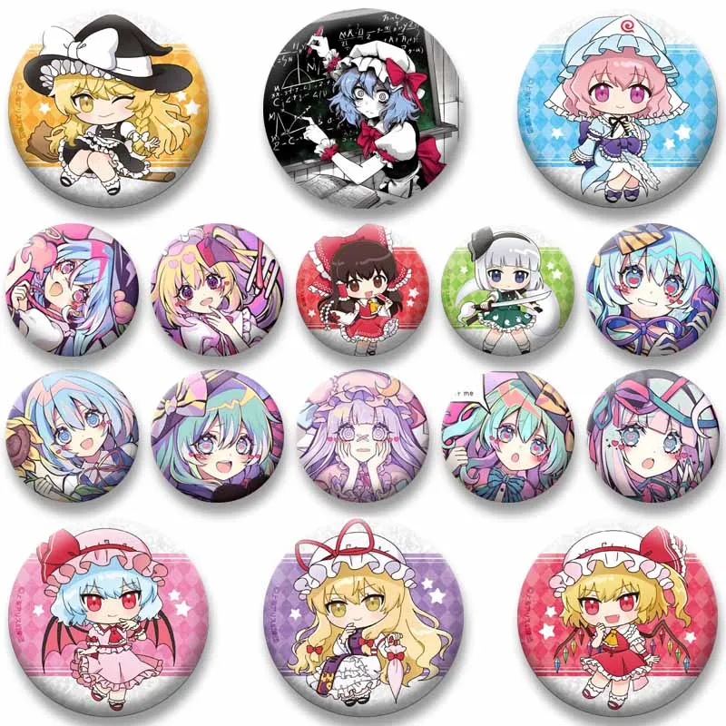 Cute Game TouHou Project Badge Hakurei Reimu Hieda No Akyuu Izayoi Sakuya Cartoon Brooch Tinplate Enamel Pins Jewelry Accessory